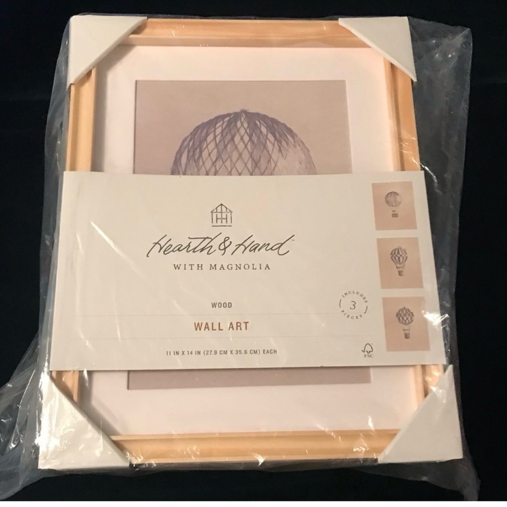 Hearth & Hand Hot Air Balloon Sketch Art Set with Wooden Frames